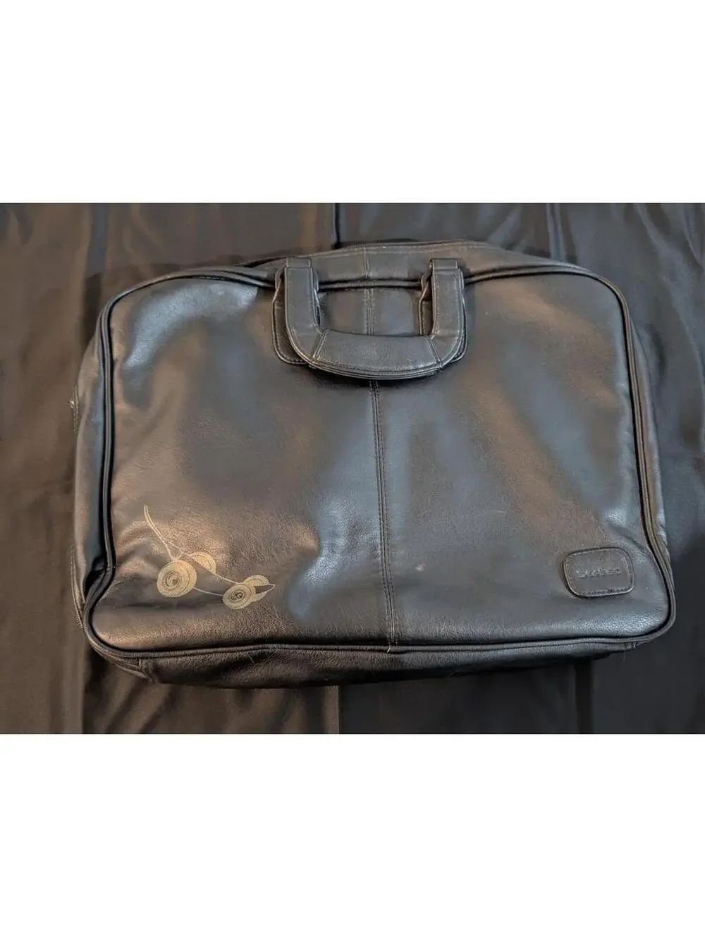 Black Faux Leather Briefcase Laptop Bag with Top Handle